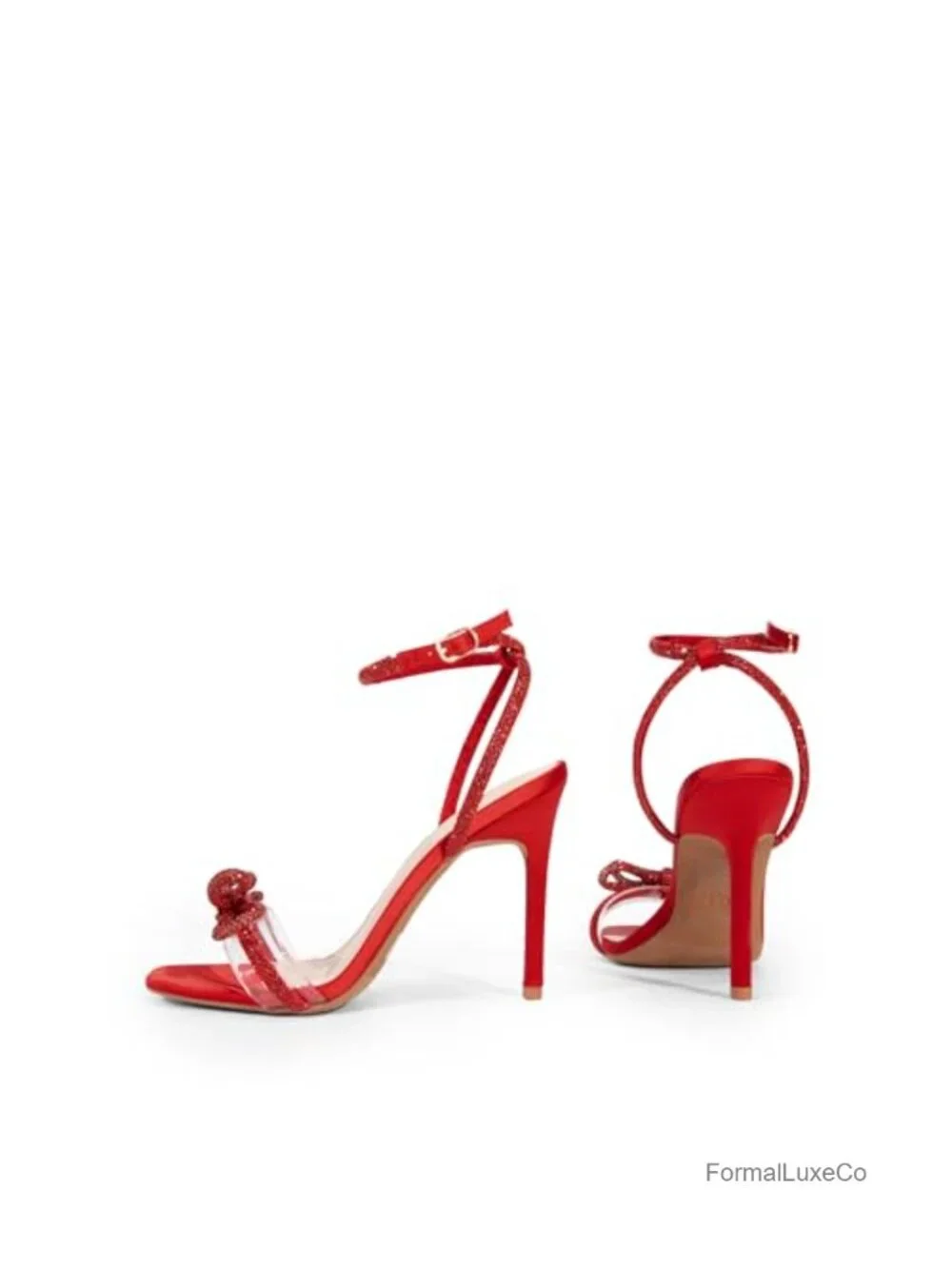 Double Bowknot Crystal Sandals Slingback Heels Square Toe Party Wedding